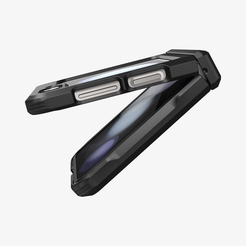 ACS06227 - Galaxy Z Flip 5 Case Tough Armor Pro in black showing the back with phone fully open